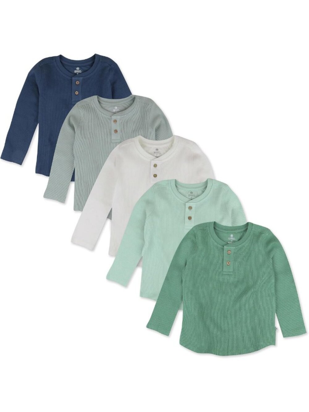 Organic Cotton Waffle Henley Shirts for Baby & Toddler Boys - 5-Pack Long Sleeve
